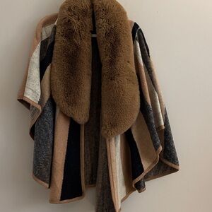 Coco + Carmen Multicolor Cape with Faux Fur Collar